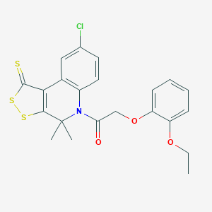 molecular formula C22H20ClNO3S3 B336070 8-chloro-5-[(2-ethoxyphenoxy)acetyl]-4,4-dimethyl-4,5-dihydro-1H-[1,2]dithiolo[3,4-c]quinoline-1-thione 