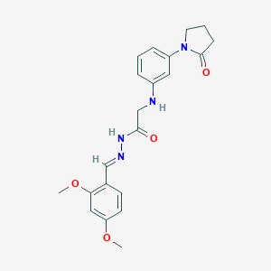 molecular formula C21H24N4O4 B336072 N'-[(E)-(2,4-dimethoxyphenyl)methylidene]-2-{[3-(2-oxopyrrolidin-1-yl)phenyl]amino}acetohydrazide (non-preferred name) 