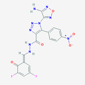 molecular formula C18H11I2N9O5 B336097 1-(4-amino-1,2,5-oxadiazol-3-yl)-N'-[(E)-(3,5-diiodo-6-oxocyclohexa-2,4-dien-1-ylidene)methyl]-5-(4-nitrophenyl)triazole-4-carbohydrazide 