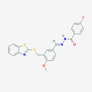 molecular formula C23H18FN3O2S2 B336098 N'-{3-[(1,3-benzothiazol-2-ylsulfanyl)methyl]-4-methoxybenzylidene}-4-fluorobenzohydrazide 