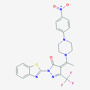 molecular formula C23H19F3N6O3S B336099 2-(1,3-benzothiazol-2-yl)-4-[1-(4-{4-nitrophenyl}-1-piperazinyl)ethylidene]-5-(trifluoromethyl)-2,4-dihydro-3H-pyrazol-3-one 
