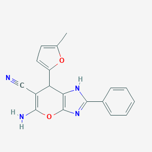 molecular formula C18H14N4O2 B336118 5-Amino-7-(5-methyl-2-furyl)-2-phenyl-3,7-dihydropyrano[2,3-d]imidazole-6-carbonitrile 