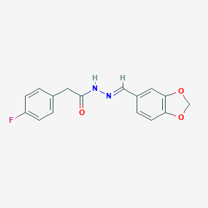 molecular formula C16H13FN2O3 B336122 N'-(1,3-benzodioxol-5-ylmethylene)-2-(4-fluorophenyl)acetohydrazide 