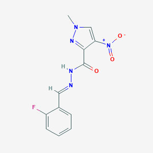 molecular formula C12H10FN5O3 B336124 N'-(2-fluorobenzylidene)-4-nitro-1-methyl-1H-pyrazole-3-carbohydrazide 