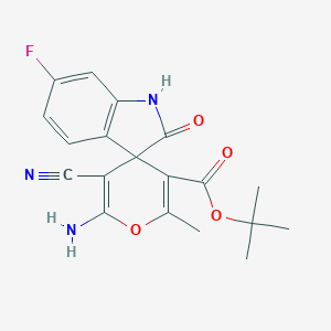 molecular formula C19H18FN3O4 B336137 Tert-butyl 6'-amino-5'-cyano-6-fluoro-2'-methyl-2-oxo-1,2-dihydrospiro[indole-3,4'-pyran]-3'-carboxylate 