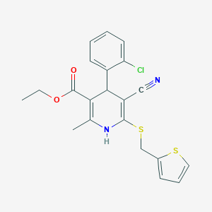 molecular formula C21H19ClN2O2S2 B336147 Ethyl 4-(2-chlorophenyl)-5-cyano-2-methyl-6-[(2-thienylmethyl)sulfanyl]-1,4-dihydro-3-pyridinecarboxylate 