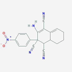 molecular formula C19H15N5O2 B336150 3-Amino-2-(4-nitrophenyl)-1,2,6,7,8,8a-hexahydronaphthalene-1,2,4-tricarbonitrile 