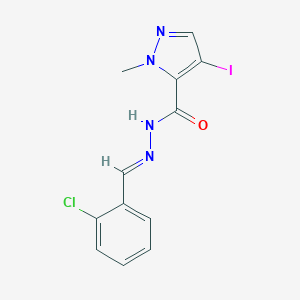 molecular formula C12H10ClIN4O B336152 N'-(2-chlorobenzylidene)-4-iodo-1-methyl-1H-pyrazole-5-carbohydrazide 