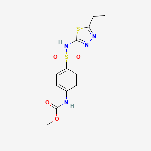 molecular formula C13H16N4O4S2 B3361536 Ethyl (4-(((5-ethyl-1,3,4-thiadiazol-2-yl)amino)sulphonyl)phenyl)-carbamate CAS No. 92110-38-8