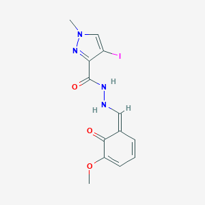 4-iodo-N'-[(Z)-(5-methoxy-6-oxocyclohexa-2,4-dien-1-ylidene)methyl]-1-methylpyrazole-3-carbohydrazide