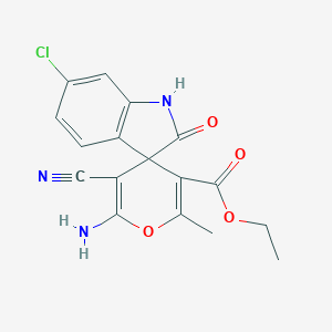 molecular formula C17H14ClN3O4 B336175 Ethyl 6'-amino-6-chloro-5'-cyano-2'-methyl-2-oxo-1,2-dihydrospiro[indole-3,4'-pyran]-3'-carboxylate 