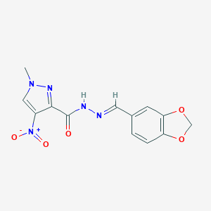 molecular formula C13H11N5O5 B336189 N'-(1,3-benzodioxol-5-ylmethylene)-4-nitro-1-methyl-1H-pyrazole-3-carbohydrazide 
