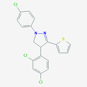molecular formula C19H13Cl3N2S B336203 1-(4-chlorophenyl)-4-(2,4-dichlorophenyl)-3-(2-thienyl)-4,5-dihydro-1H-pyrazole 