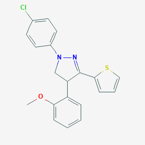 molecular formula C20H17ClN2OS B336209 1-(4-chlorophenyl)-4-(2-methoxyphenyl)-3-(thiophen-2-yl)-4,5-dihydro-1H-pyrazole 