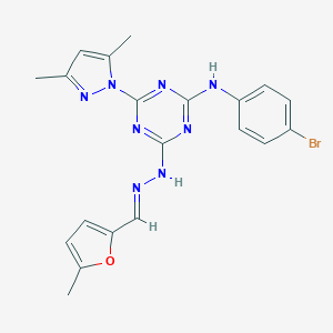 molecular formula C20H19BrN8O B336211 N-(4-bromophenyl)-4-(3,5-dimethyl-1H-pyrazol-1-yl)-6-{(2E)-2-[(5-methylfuran-2-yl)methylidene]hydrazinyl}-1,3,5-triazin-2-amine 