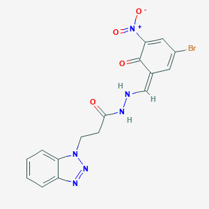 molecular formula C16H13BrN6O4 B336225 3-(benzotriazol-1-yl)-N'-[(Z)-(3-bromo-5-nitro-6-oxocyclohexa-2,4-dien-1-ylidene)methyl]propanehydrazide 