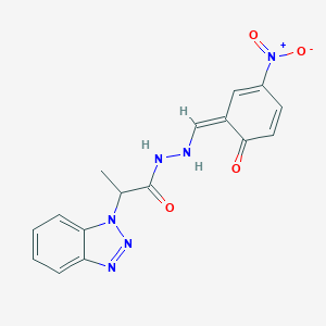 molecular formula C16H14N6O4 B336227 2-(benzotriazol-1-yl)-N'-[(Z)-(3-nitro-6-oxocyclohexa-2,4-dien-1-ylidene)methyl]propanehydrazide 