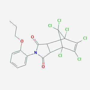 molecular formula C18H13Cl6NO3 B336234 1,7,8,9,10,10-Hexachloro-4-(2-propoxyphenyl)-4-azatricyclo[5.2.1.0~2,6~]dec-8-ene-3,5-dione 