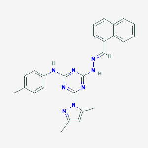 molecular formula C26H24N8 B336247 4-(3,5-dimethyl-1H-pyrazol-1-yl)-N-(4-methylphenyl)-6-[(2E)-2-(naphthalen-1-ylmethylidene)hydrazinyl]-1,3,5-triazin-2-amine 