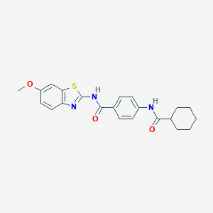 molecular formula C22H23N3O3S B336251 4-[(cyclohexylcarbonyl)amino]-N-(6-methoxy-1,3-benzothiazol-2-yl)benzamide 