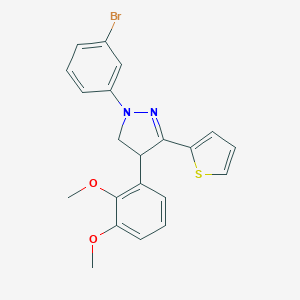 molecular formula C21H19BrN2O2S B336255 1-(3-bromophenyl)-4-(2,3-dimethoxyphenyl)-3-(2-thienyl)-4,5-dihydro-1H-pyrazole 