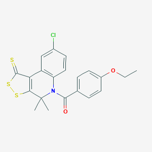 molecular formula C21H18ClNO2S3 B336259 (8-chloro-4,4-dimethyl-1-thioxo-1,4-dihydro-5H-[1,2]dithiolo[3,4-c]quinolin-5-yl)(4-ethoxyphenyl)methanone 