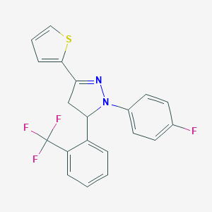 molecular formula C20H14F4N2S B336272 1-(4-fluorophenyl)-3-(2-thienyl)-5-[2-(trifluoromethyl)phenyl]-4,5-dihydro-1H-pyrazole 