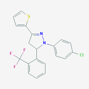 molecular formula C20H14ClF3N2S B336273 1-(4-chlorophenyl)-3-(2-thienyl)-5-[2-(trifluoromethyl)phenyl]-4,5-dihydro-1H-pyrazole 