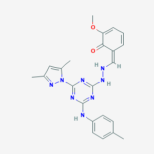 molecular formula C23H24N8O2 B336277 (6Z)-6-[[2-[4-(3,5-dimethylpyrazol-1-yl)-6-(4-methylanilino)-1,3,5-triazin-2-yl]hydrazinyl]methylidene]-2-methoxycyclohexa-2,4-dien-1-one 