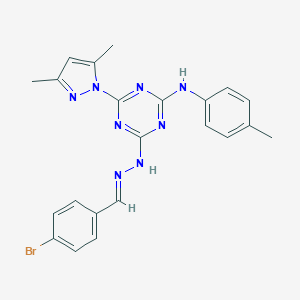 molecular formula C22H21BrN8 B336281 4-bromobenzaldehyde [4-(3,5-dimethyl-1H-pyrazol-1-yl)-6-(4-toluidino)-1,3,5-triazin-2-yl]hydrazone 