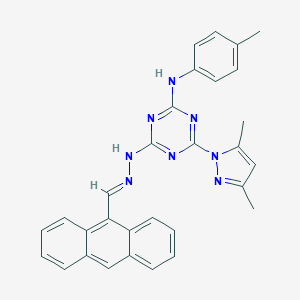 molecular formula C30H26N8 B336283 9-anthracenecarbaldehyde [4-(3,5-dimethyl-1H-pyrazol-1-yl)-6-(4-toluidino)-1,3,5-triazin-2-yl]hydrazone 