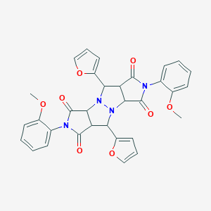 molecular formula C32H26N4O8 B336285 7,14-Bis(furan-2-yl)-4,11-bis(2-methoxyphenyl)-1,4,8,11-tetrazatetracyclo[6.6.0.02,6.09,13]tetradecane-3,5,10,12-tetrone 