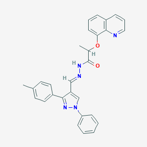 molecular formula C29H25N5O2 B336286 N'-{[3-(4-methylphenyl)-1-phenyl-1H-pyrazol-4-yl]methylene}-2-(8-quinolinyloxy)propanohydrazide 
