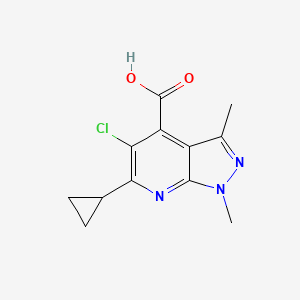 molecular formula C12H12ClN3O2 B3363285 5-chloro-6-cyclopropyl-1,3-dimethyl-1H-pyrazolo[3,4-b]pyridine-4-carboxylic acid CAS No. 1018142-01-2