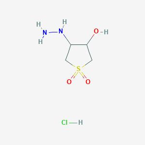 molecular formula C4H11ClN2O3S B3364057 3-Hydrazinyl-4-hydroxytetrahydrothiophene 1,1-dioxide hydrochloride CAS No. 1093404-27-3
