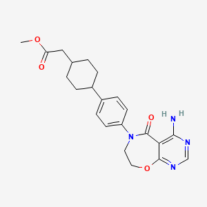molecular formula C22H26N4O4 B3364173 Cyclohexaneacetic acid, 4-[4-(4-amino-7,8-dihydro-5-oxopyrimido[5,4-f][1,4]oxazepin-6(5H)-yl)phenyl]-, methyl ester, trans- CAS No. 1109276-87-0