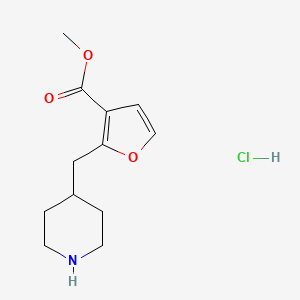 molecular formula C12H18ClNO3 B3364277 Methyl 2-(piperidin-4-ylmethyl)furan-3-carboxylate hydrochloride CAS No. 1134618-26-0