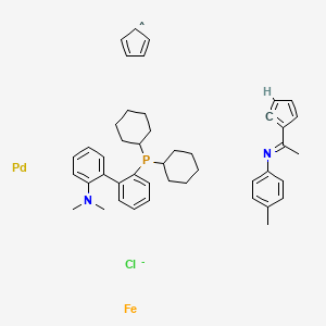 molecular formula C45H54ClFeN2PPd- B3364529 Palladium, chloro[2'-(dicyclohexylphosphino-kappaP)-N,N-dimethyl[1,1'-biphenyl]-2-amine][2-[1-[(4-methylphenyl)imino-kappaN]ethyl]ferrocenyl-kappaC]-, CAS No. 1161360-93-5