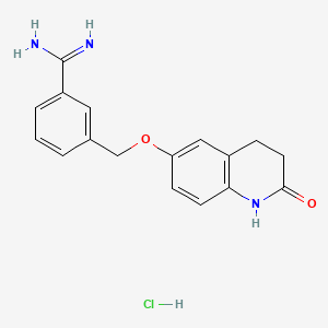 molecular formula C17H18ClN3O2 B3365434 3-{[(2-Oxo-1,2,3,4-tetrahydroquinolin-6-yl)oxy]methyl}benzene-1-carboximidamide hydrochloride CAS No. 1221726-19-7