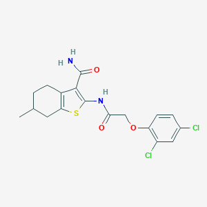 molecular formula C18H18Cl2N2O3S B336561 2-{[(2,4-Dichlorophenoxy)acetyl]amino}-6-methyl-4,5,6,7-tetrahydro-1-benzothiophene-3-carboxamide 