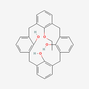 molecular formula C30H28O4 B3366534 28-Ethoxypentacyclo[19.3.1.13,7.19,13.115,19]octacosa-1(24),3(28),4,6,9,11,13(27),15,17,19(26),21(25),22-dodecaene-25,26,27-triol CAS No. 138240-24-1