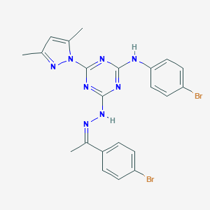 molecular formula C22H20Br2N8 B336731 1-(4-bromophenyl)ethanone [4-(4-bromoanilino)-6-(3,5-dimethyl-1H-pyrazol-1-yl)-1,3,5-triazin-2-yl]hydrazone 