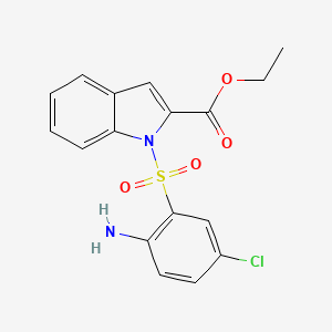 molecular formula C17H15ClN2O4S B3367338 1H-Indole-2-carboxylic acid, 1-((2-amino-5-chlorophenyl)sulfonyl)-, ethyl ester CAS No. 173908-47-9