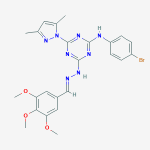 molecular formula C24H25BrN8O3 B336735 3,4,5-trimethoxybenzaldehyde [4-(4-bromoanilino)-6-(3,5-dimethyl-1H-pyrazol-1-yl)-1,3,5-triazin-2-yl]hydrazone 
