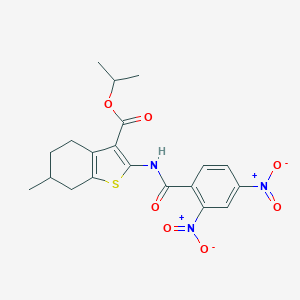 molecular formula C20H21N3O7S B336751 Isopropyl 2-({2,4-bisnitrobenzoyl}amino)-6-methyl-4,5,6,7-tetrahydro-1-benzothiophene-3-carboxylate 