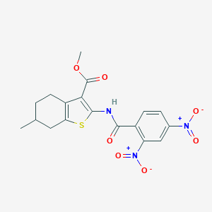 molecular formula C18H17N3O7S B336767 Methyl 2-({2,4-bisnitrobenzoyl}amino)-6-methyl-4,5,6,7-tetrahydro-1-benzothiophene-3-carboxylate 
