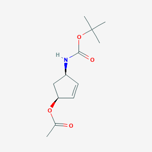 molecular formula C12H19NO4 B3367698 [(1S,4R)-4-[(2-methylpropan-2-yl)oxycarbonylamino]cyclopent-2-en-1-yl] acetate CAS No. 189625-14-7