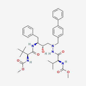molecular formula C38H51N5O7 B3367723 methyl N-[(2S)-1-[2-[(2S,3S)-2-hydroxy-3-[[(2S)-2-(methoxycarbonylamino)-3,3-dimethylbutanoyl]amino]-4-phenylbutyl]-2-[(4-phenylphenyl)methyl]hydrazinyl]-3-methyl-1-oxobutan-2-yl]carbamate CAS No. 191594-61-3