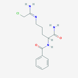 molecular formula C14H19ClN4O2 B3367803 N-[1-(Aminocarbonyl)-4-[(2-chloro-1-iminoethyl)amino]butyl]-benzamide CAS No. 1965308-76-2