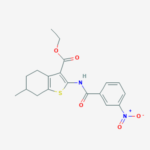 molecular formula C19H20N2O5S B336781 Ethyl 2-({3-nitrobenzoyl}amino)-6-methyl-4,5,6,7-tetrahydro-1-benzothiophene-3-carboxylate 